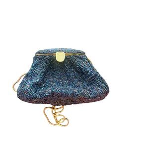Vintage La Regale Blue Beaded Bag With Shoulder Strap